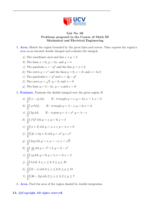 Pdf List No 06 Problems Proposed In The Course Of Math Iii Mechanical And Electrical Engineering Robert Gonzales Ticle Academia Edu