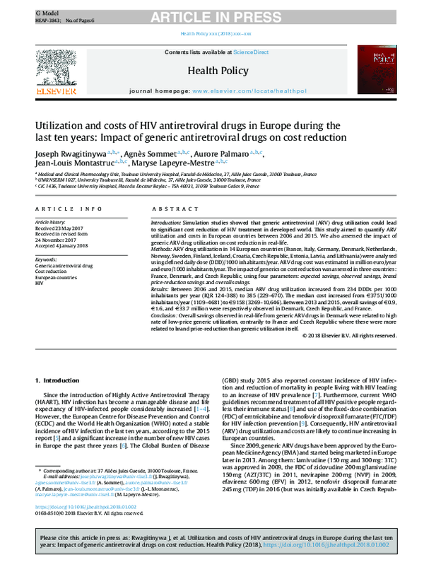 (PDF) Utilization and costs of HIV antiretroviral drugs in Europe ...