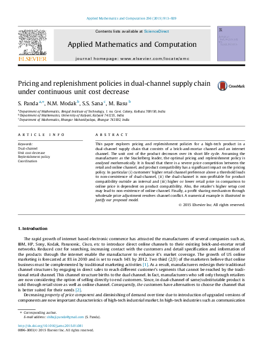 (PDF) Pricing and replenishment policies in dual-channel supply chain ...