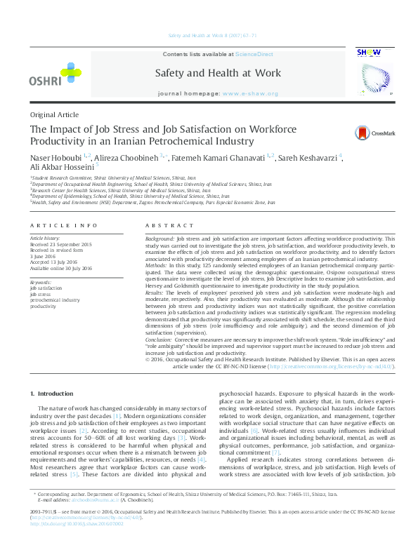 (PDF) The Impact of Job Stress and Job Satisfaction on Workforce ...