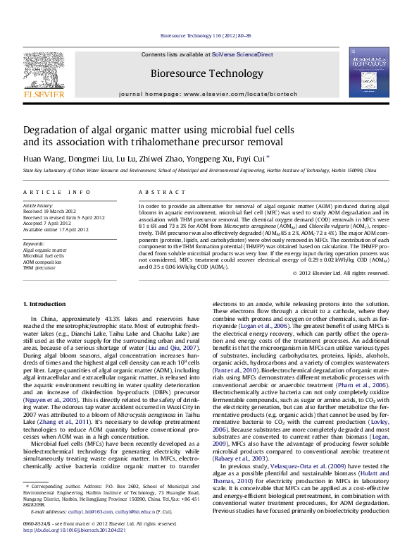 (PDF) Degradation of algal organic matter using microbial fuel cells ...