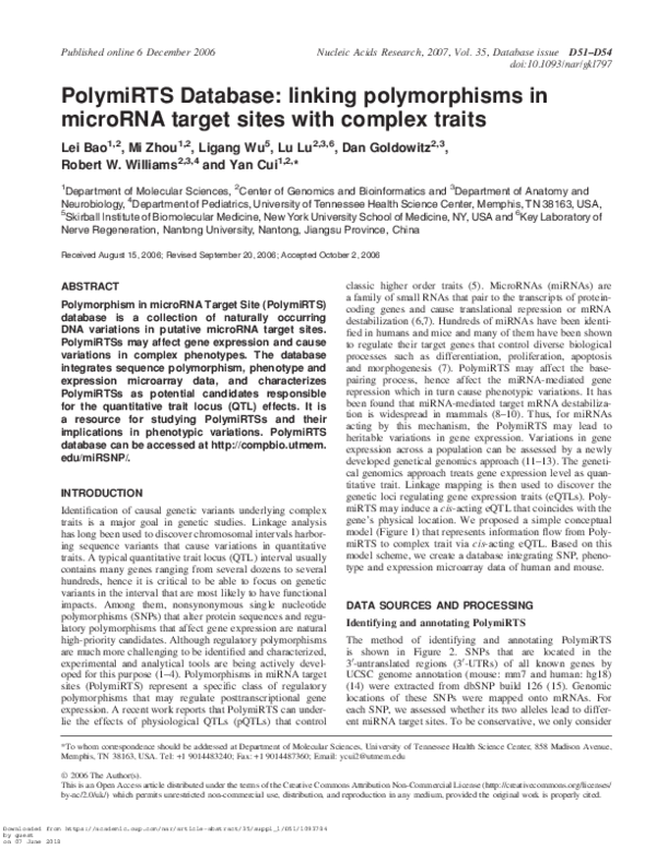 (PDF) PolymiRTS Database: linking polymorphisms in microRNA target ...