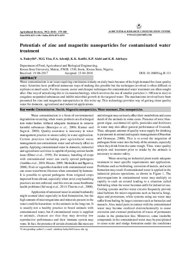 (PDF) Potentials of zinc and nanoparticles for contaminated