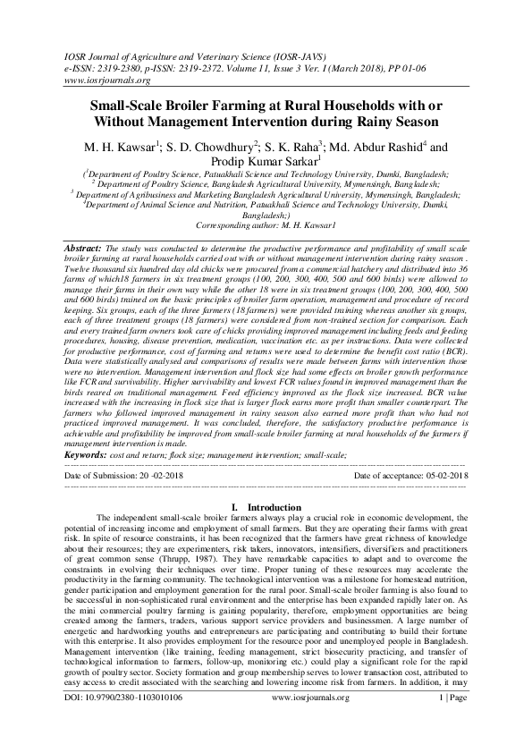 (PDF) SmallScale Broiler Farming at Rural Households with or Without