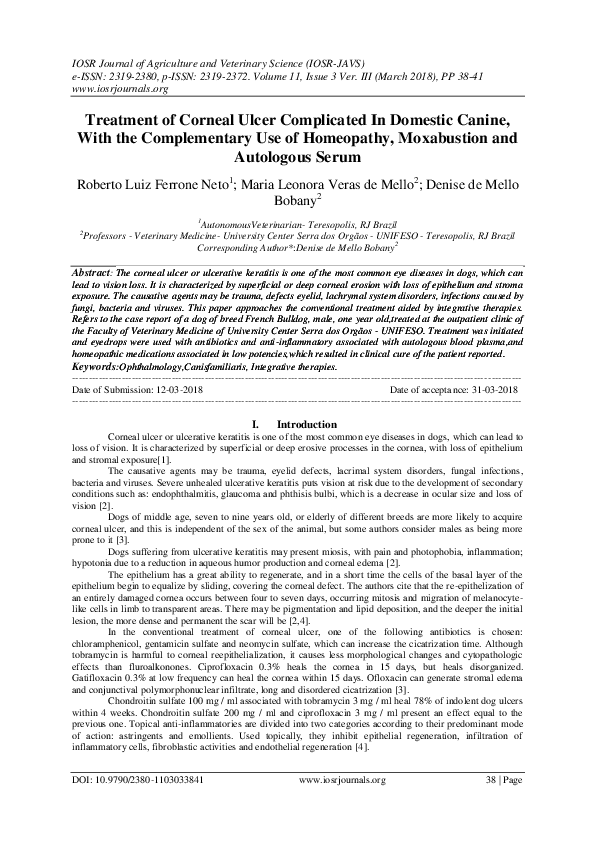 (PDF) Treatment of Corneal Ulcer Complicated In Domestic Canine, With