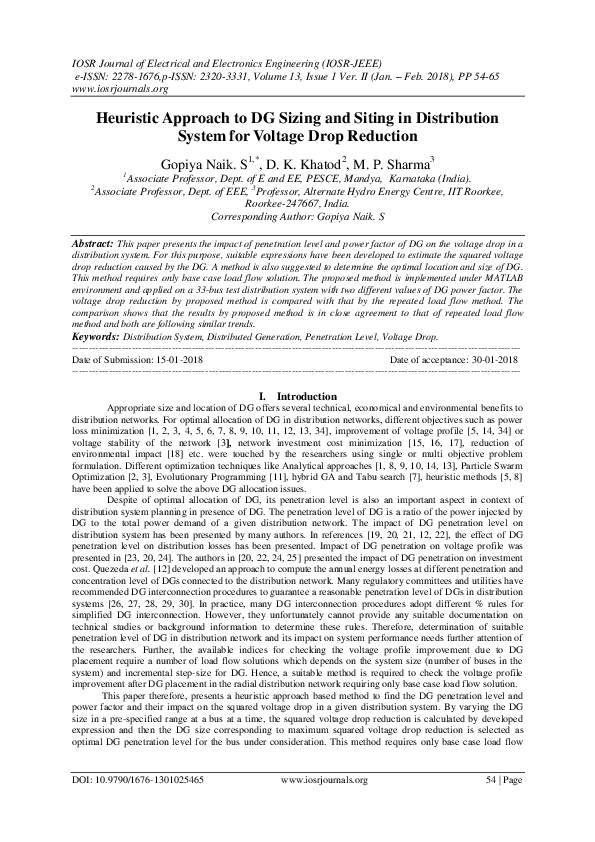  PDF Heuristic Approach To DG Sizing And Siting In Distribution System