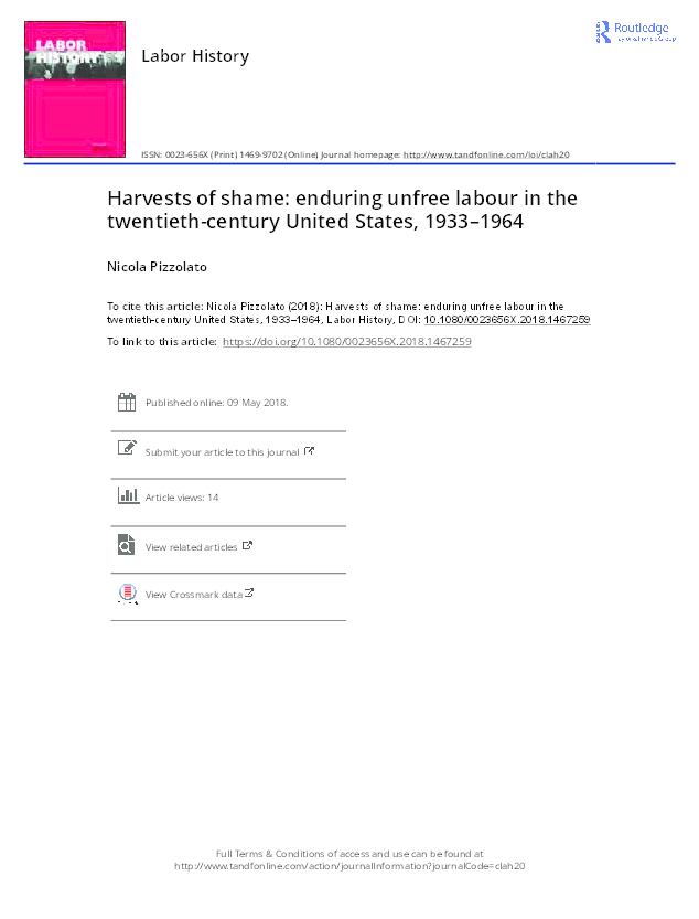 Harvests of shame: enduring unfree labour in twentieth-century United States, 1933–1964