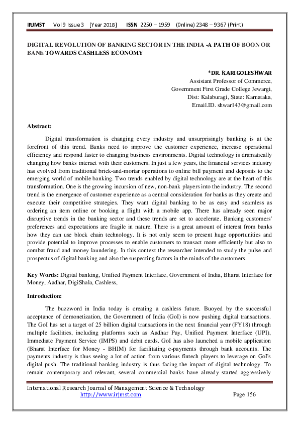 (PDF) DIGITAL REVOLUTION OF BANKING SECTOR IN THE INDIA -A PATH OF BOON ...