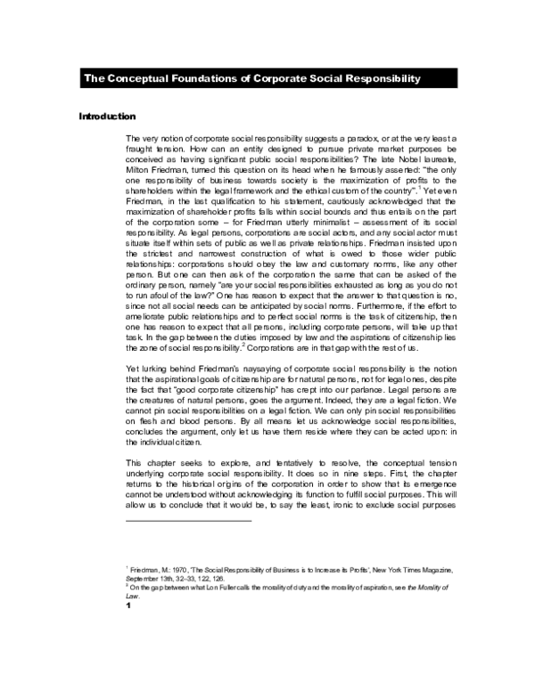 (PDF) The Conceptual Foundations of Corporate Social Responsibility