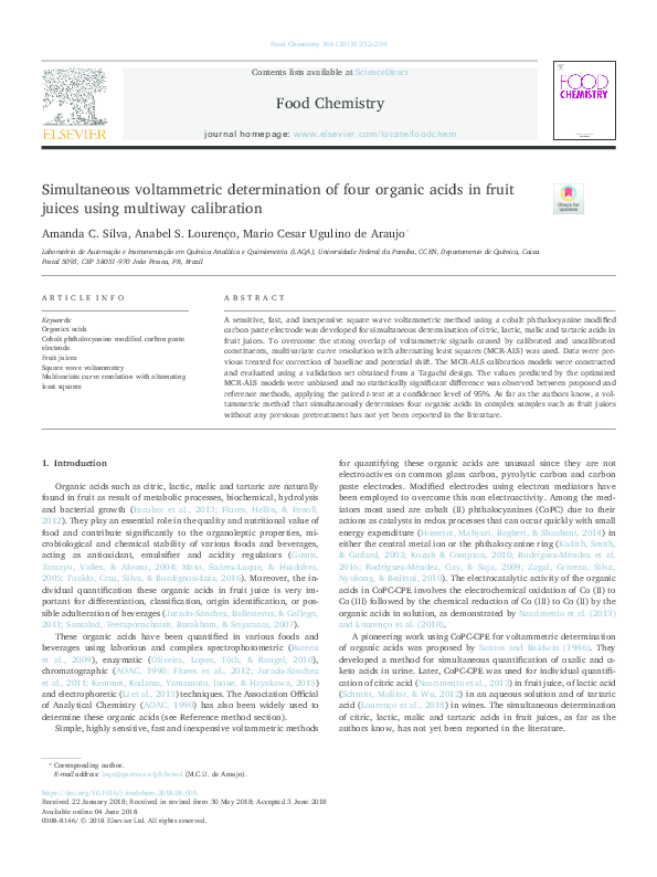 (PDF) Simultaneous voltammetric determination of four organic acids in ...