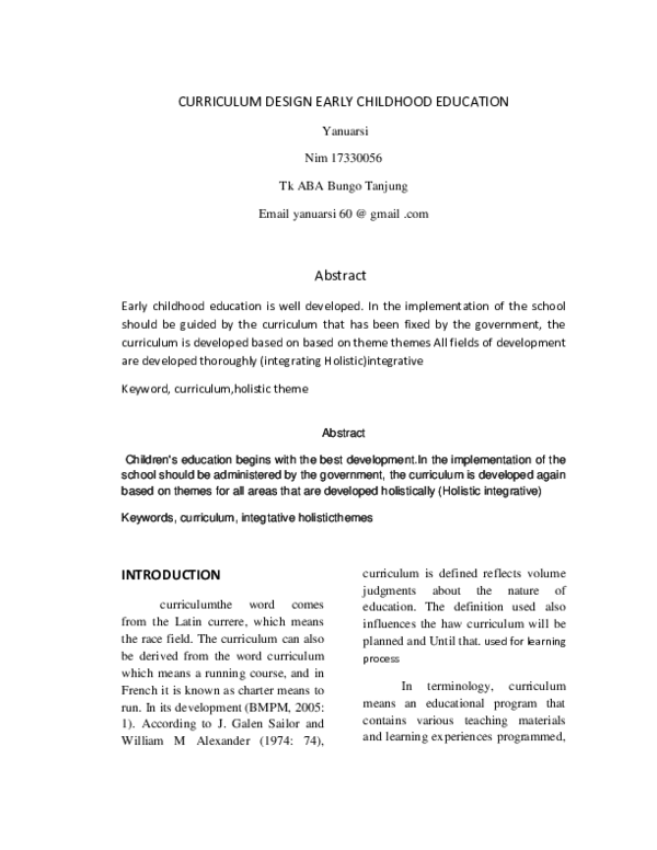 (DOC) CURRICULUM DESIGN EARLY CHILDHOOD EDUCATION