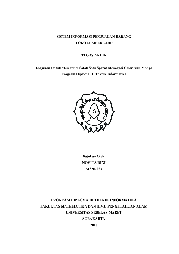 Pdf Sistem Informasi Penjualan Barang Toko Sumber Urip Tugas Akhir