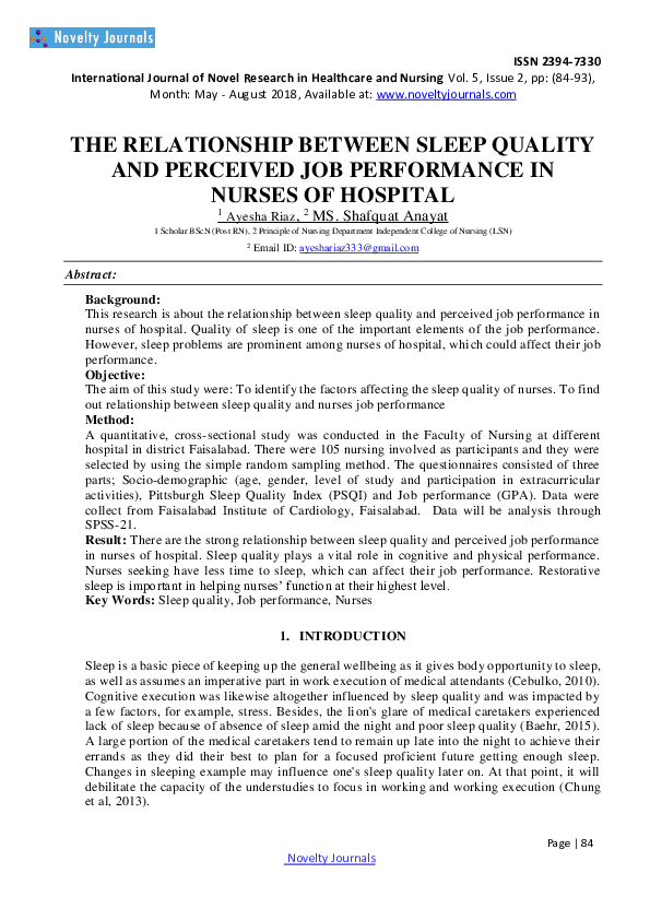 (DOC) THE RELATIONSHIP BETWEEN SLEEP QUALITY AND PERCEIVED JOB ...