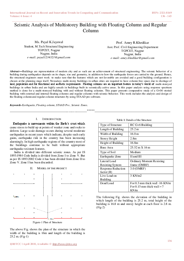 Pdf Seismi Analysis Of Multistorey Building With Floating Column And Pdf Seismi Analysis Of Multistorey Building With Floating Column And