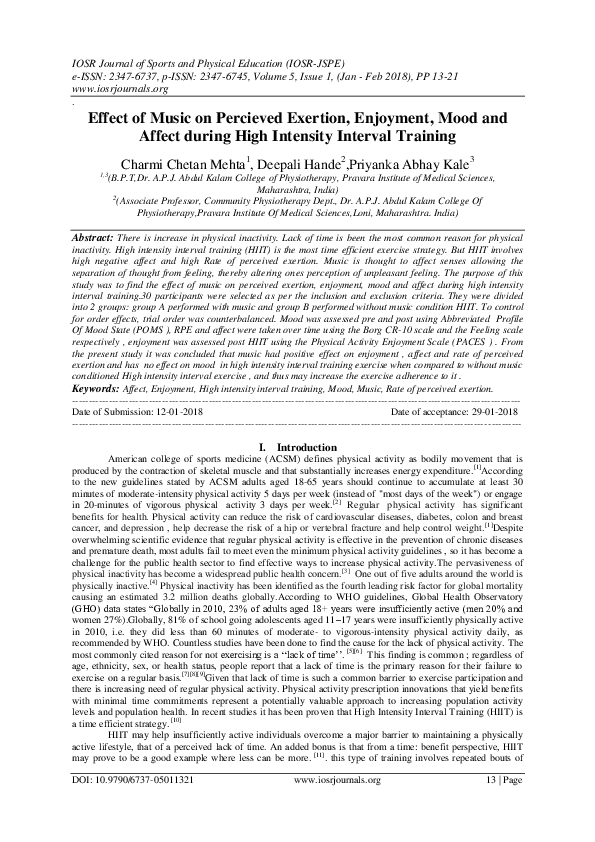 (PDF) Effect of Music on Percieved Exertion, Enjoyment, Mood and Affect ...