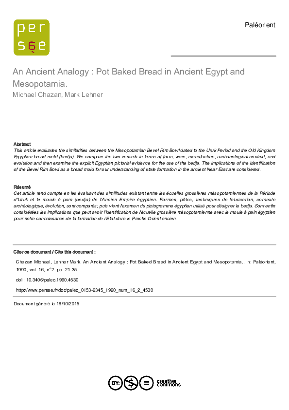 (PDF) An Ancient Analogy : Pot Baked Bread in Ancient Egypt and Mesopotamia