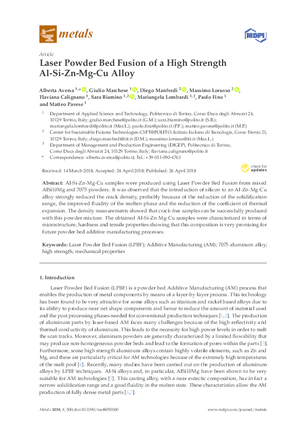 (PDF) Laser Powder Bed Fusion of a High Strength Al-Si-Zn-Mg-Cu Alloy