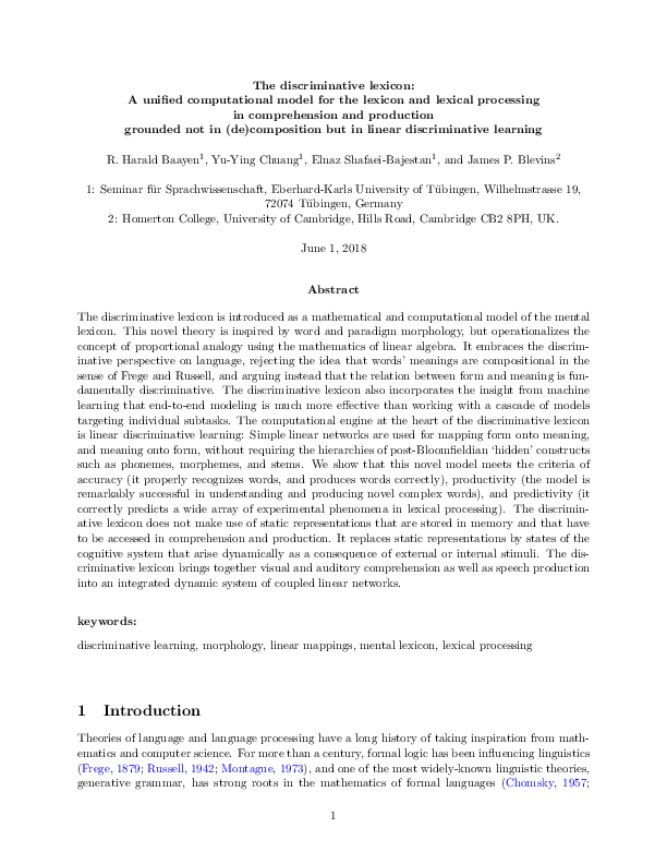 (PDF) The discriminative lexicon: A unified computational model for the ...