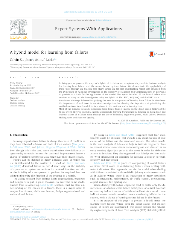 (PDF) A hybrid model for learning from failures