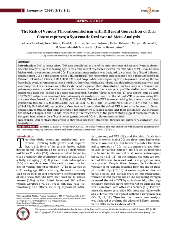 (PDF) The Risk of Venous Thromboembolism with Different Generation of