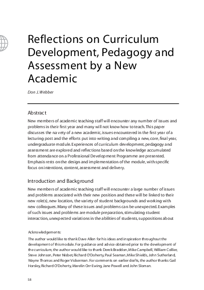 (PDF) Reflections on Curriculum Development, Pedagogy and Assessment by ...