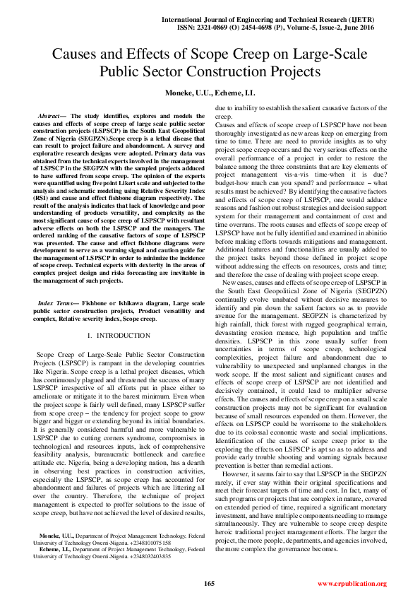 (PDF) Causes and Effects of Scope Creep on Large Scale Public Sector Construction Projects