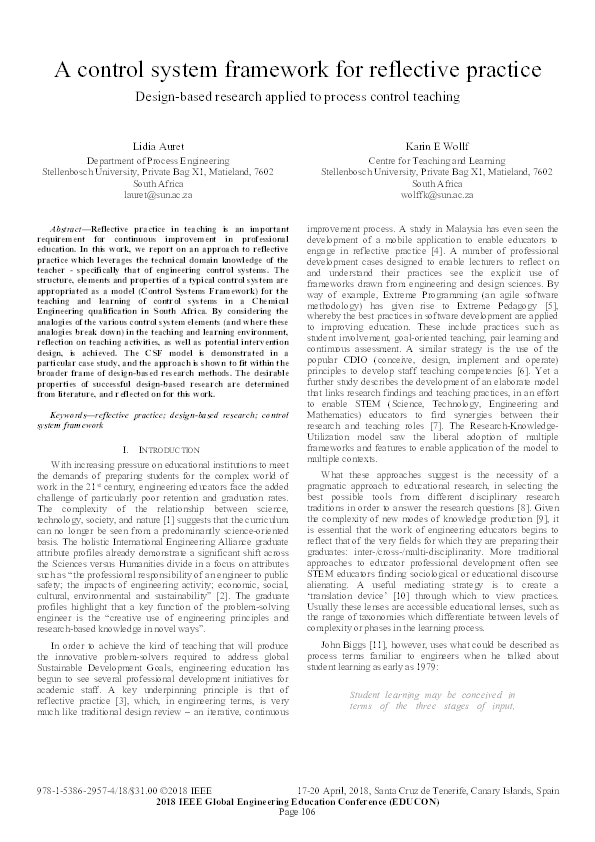 (PDF) A control system framework for reflective practice Design-based ...