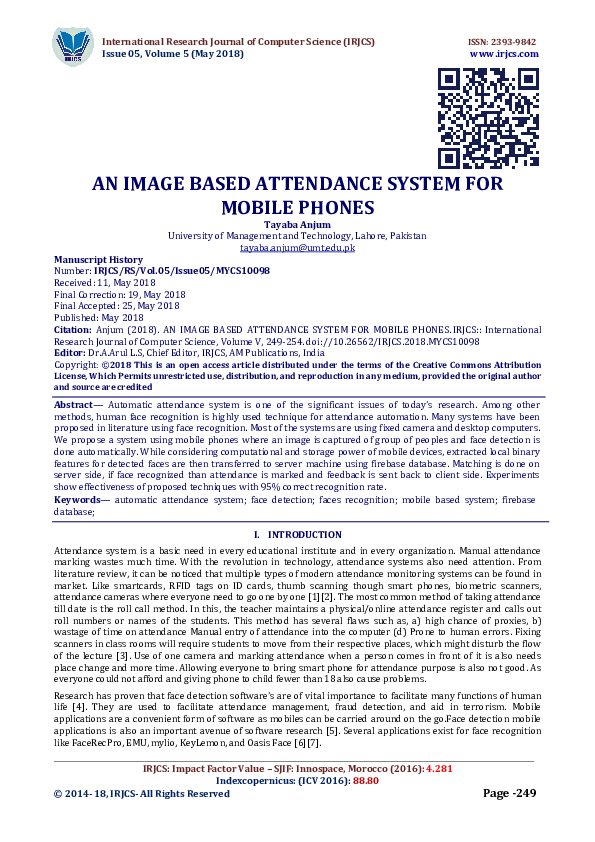 Statement of the problem in attendance monitoring system image