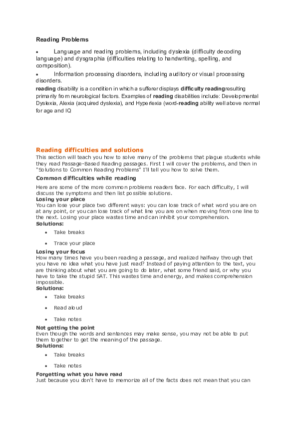 Reading Problems