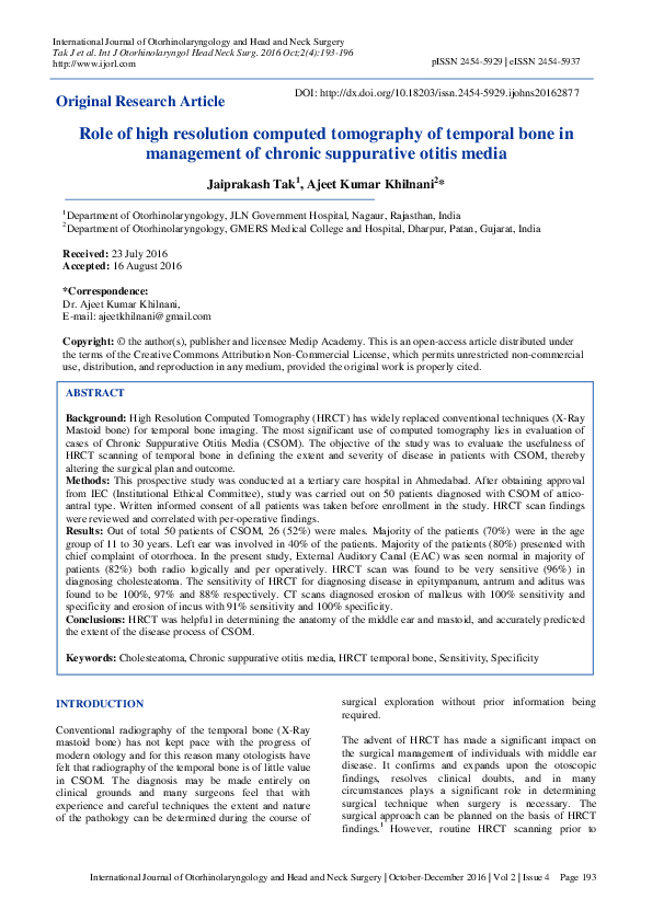 (PDF) Role of high resolution computed tomography of temporal bone in ...