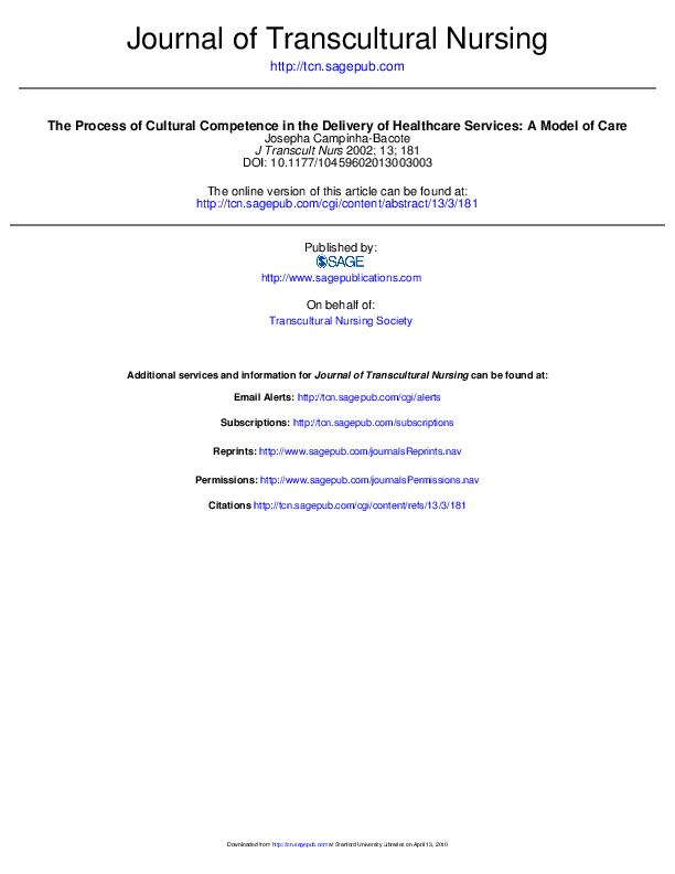 (PDF) The process of cultural competence in the delivery of healthcare ...