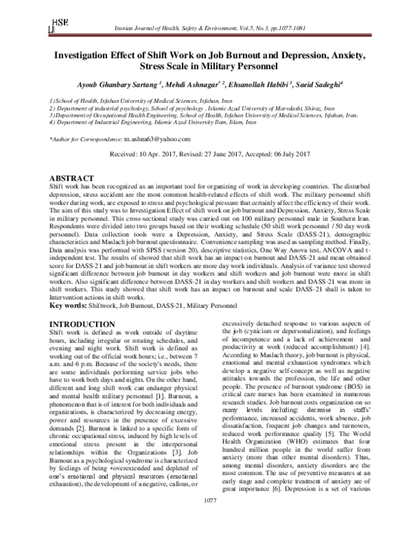 (PDF) Investigation Effect of Shift Work on Job Burnout and Depression ...