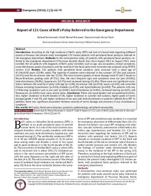(PDF) Report of 121 Cases of Bell's Palsy Referred to the Emergency ...