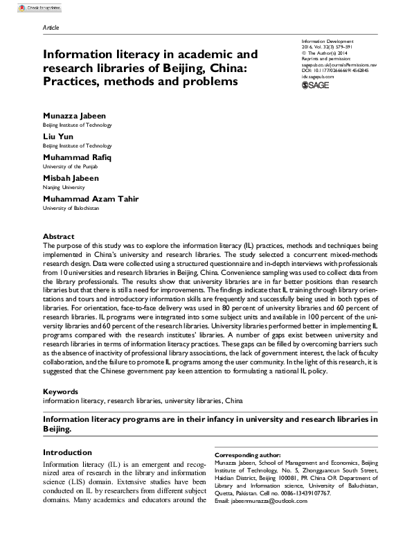 (PDF) Information literacy in academic and research libraries of ...