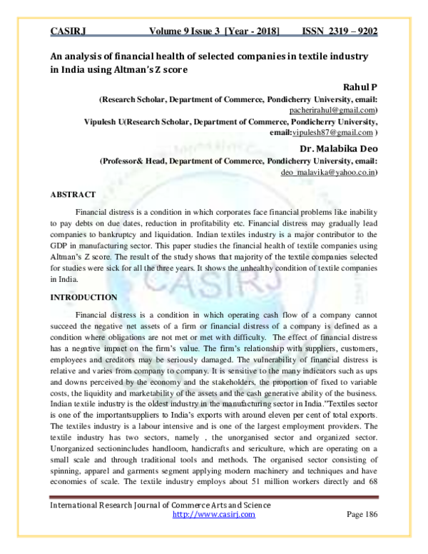 (PDF) An analysis of financial health of selected companies in textile