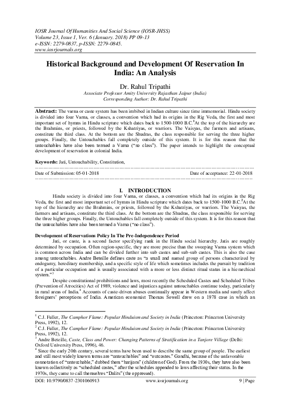 (PDF) Historical Background and Development Of Reservation In India An