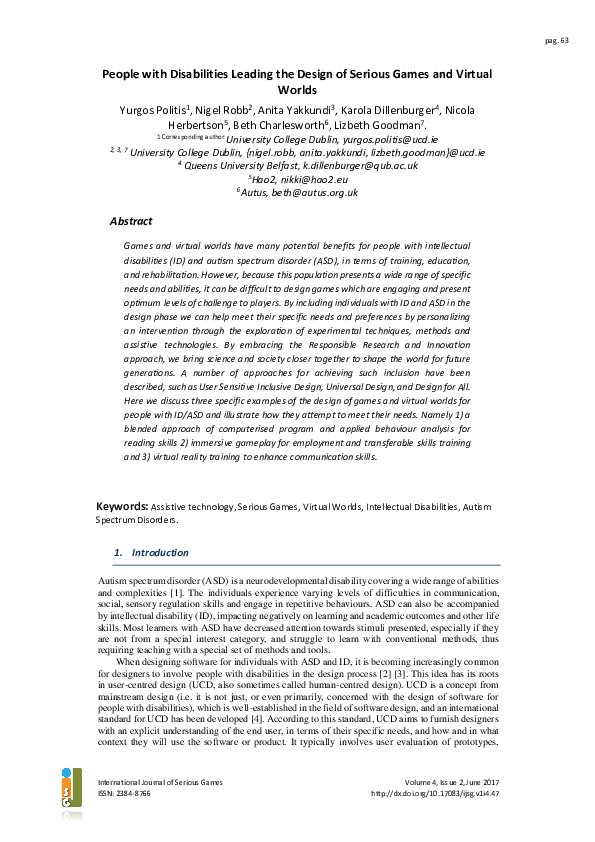 (DOC) People with Disabilities Leading the Design of Serious Games and ...