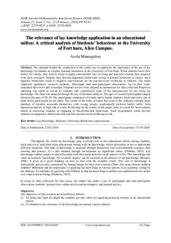 (PDF) The relevance of lay knowledge application in an educational ...