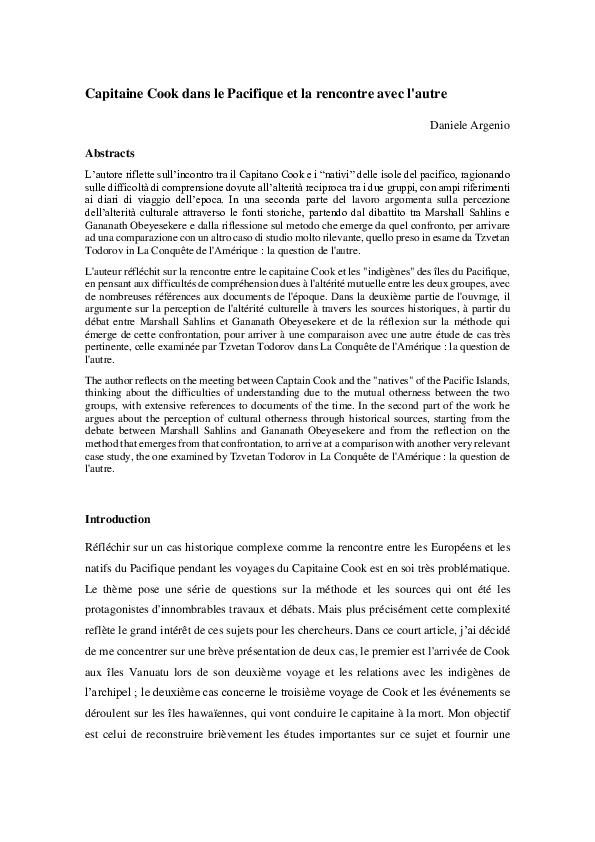 (PDF) Capitaine Cook dans le Pacifique et la rencontre avec l'autre