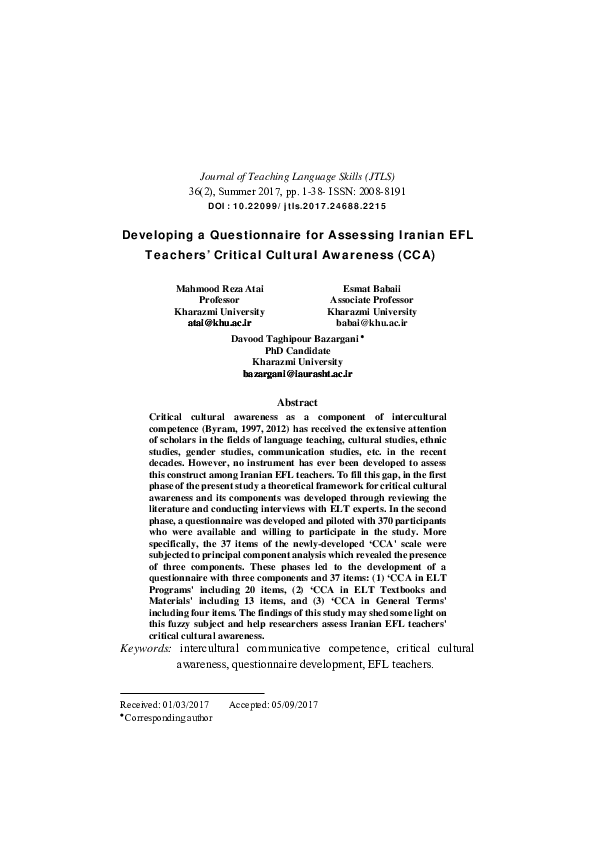 (PDF) Developing a Questionnaire for Assessing Iranian EFL Teachers ...