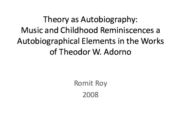 (PDF) Theory as Autobiography: Music and Childhood Reminiscences as ...