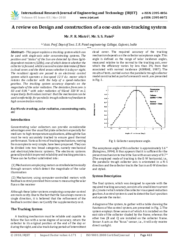 (PDF) A review on Design and construction of a one-axis sun-tracking system