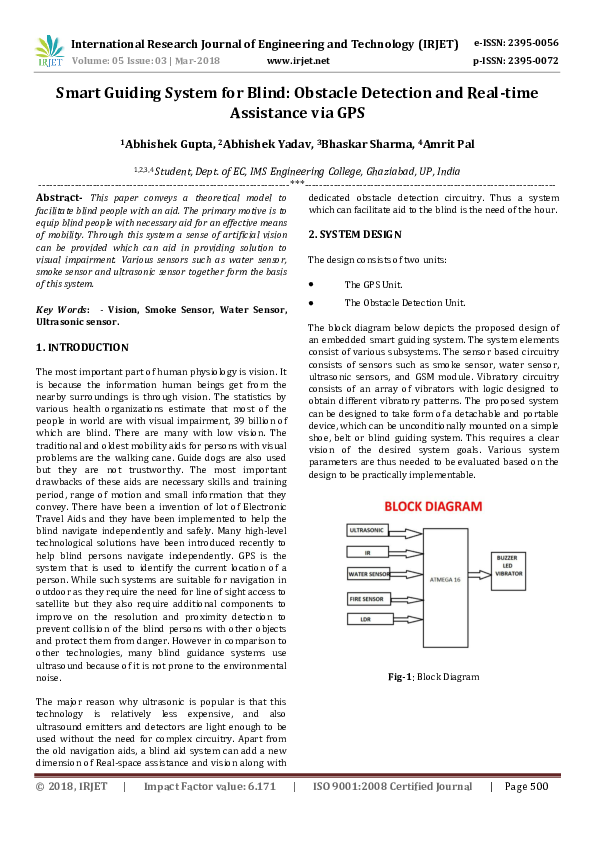 (PDF) Smart Guiding System for Blind: Obstacle Detection and Real-time ...