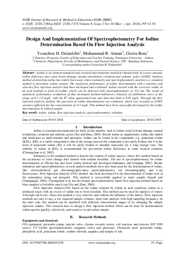 (PDF) Design And Implementation Of Spectrophotometry For Iodine