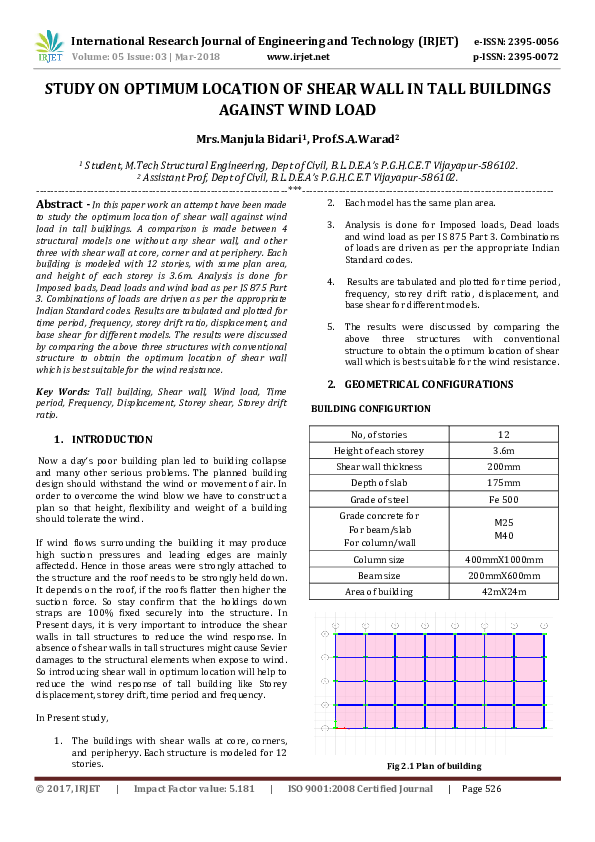 (PDF) STUDY ON OPTIMUM LOCATION OF SHEAR WALL IN TALL BUILDINGS AGAINST ...