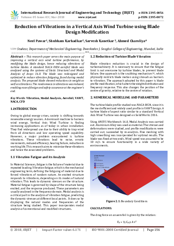 (PDF) Reduction of Vibrations in a Vertical Axis Wind Turbine using ...