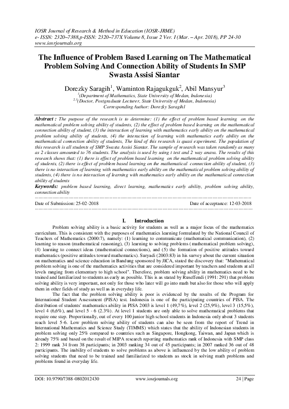 (PDF) The Influence of Problem Based Learning on The Mathematical ...