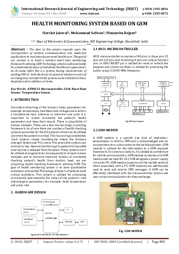 (PDF) HEALTH MONITORING SYSTEM BASED ON GSM