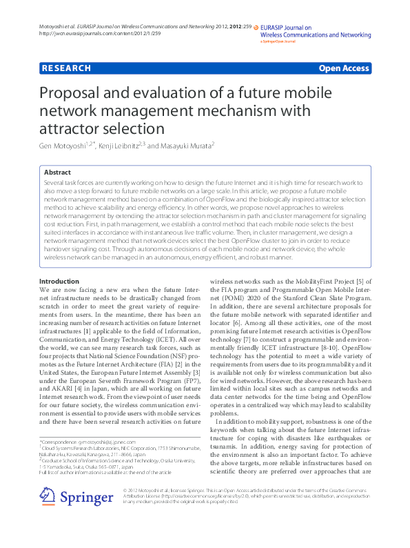 (PDF) Proposal and evaluation of a future mobile network management ...