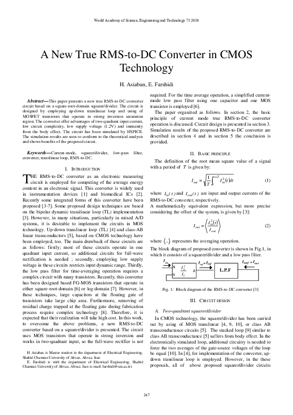 (PDF) A New True RMS-to-DC Converter in CMOS Technology